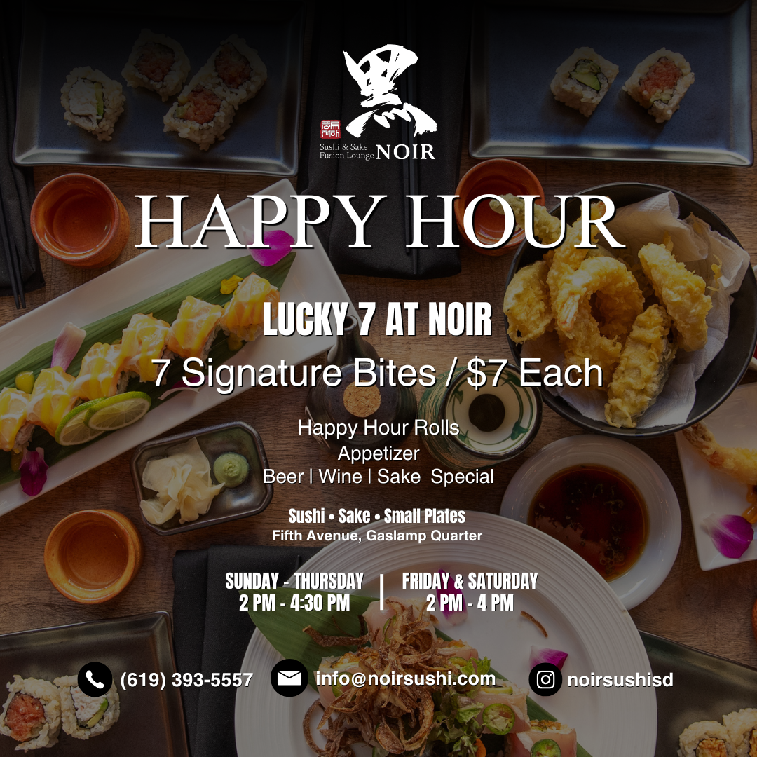 NOIR happy hour sushi and appetizer spread